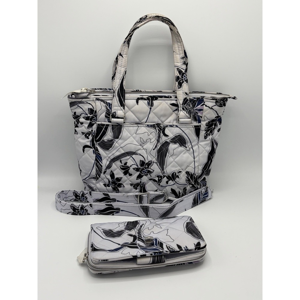 Vera Bradley Womens Performance Twill Mini Tote Bag, Twilight Garden + Wallet
